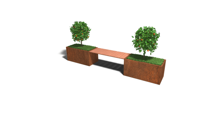 Bac à plantes en acier corten avec banc Vegas Texas