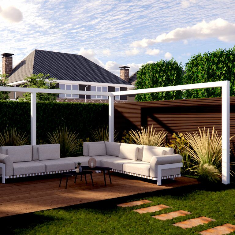 pergola de coin en acier thermolaqué 600 x 412 cm