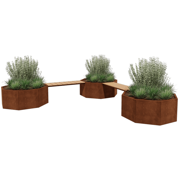 Jardinière en acier Corten avec banc Vegas Chicago corner arrangement