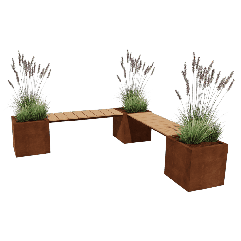 Jardinière en acier Corten avec banc Aménagement d'angle Vegas Miami
