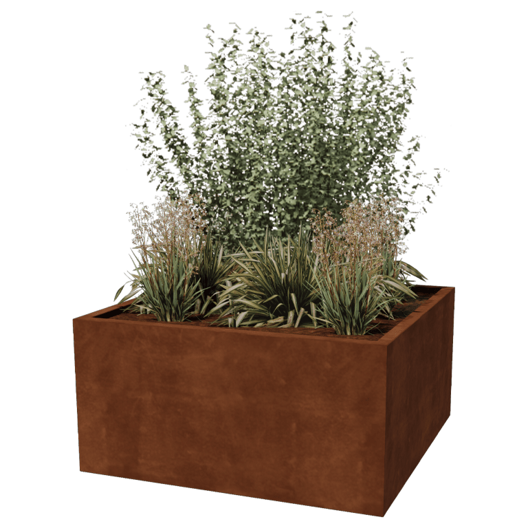 Bac à plantes soudée en acier corten Montana 120 x 120 x 60 cm