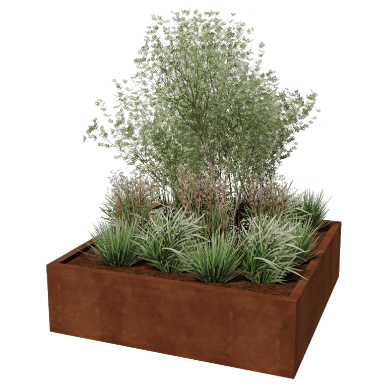 Bac à plantes soudée en acier corten Montana 140 x 140 x 40 cm