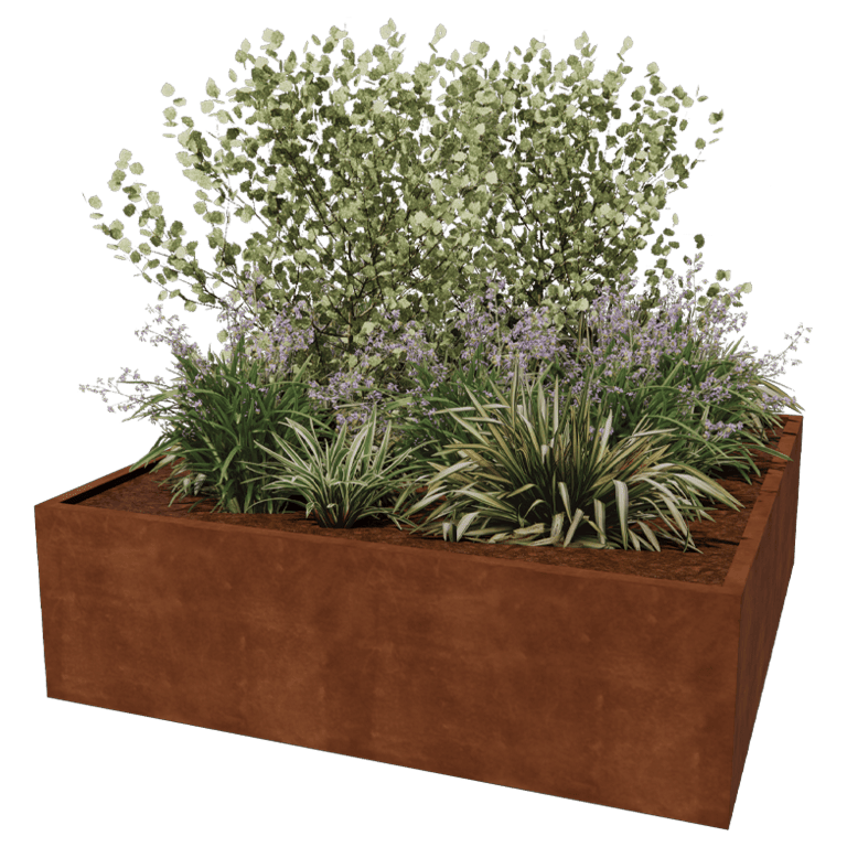 Bac à plantes soudée en acier corten Montana 200 x 200 x 60 cm