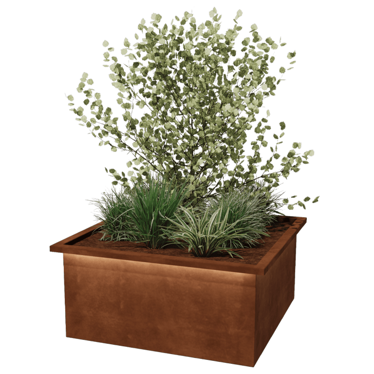 Bac à plantes en acier Corten Alabama avec LED 100 x 100 x 50 cm