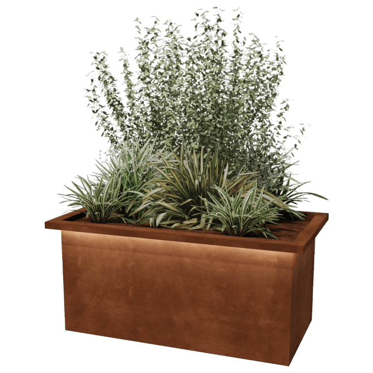 Bac à plantes en acier Corten Alabama avec LED 100 x 50 x 50 cm