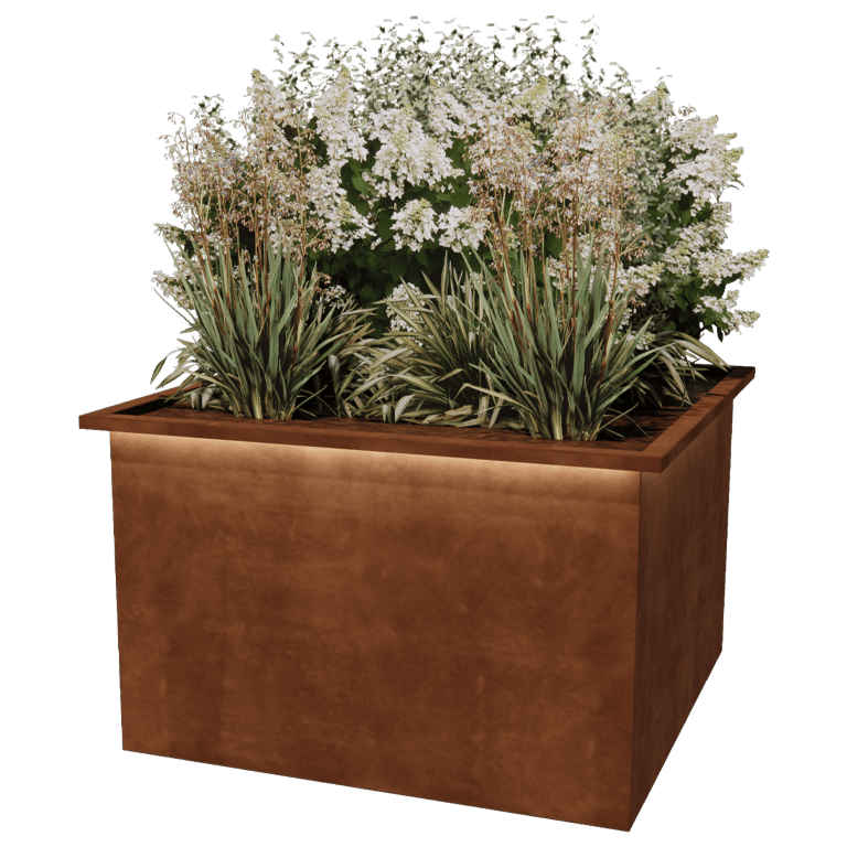 Bac à plantes en acier Corten Alabama avec LED 120 x 120 x 80 cm