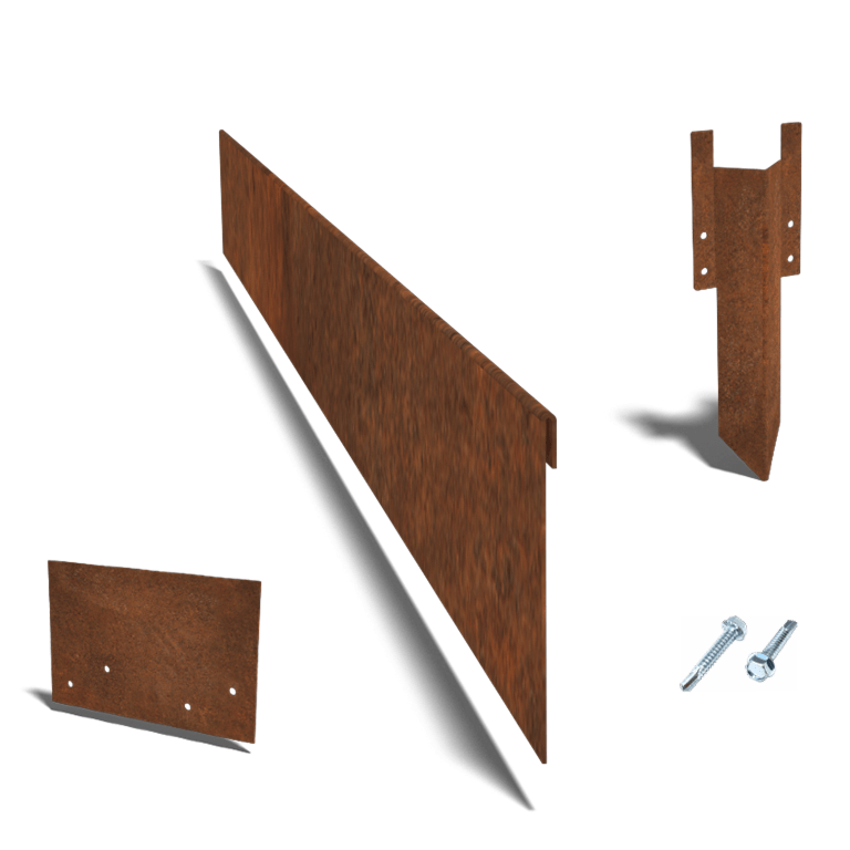 Bordure en acier corten à bord aplati 130mm kit complet pour 15 mètres