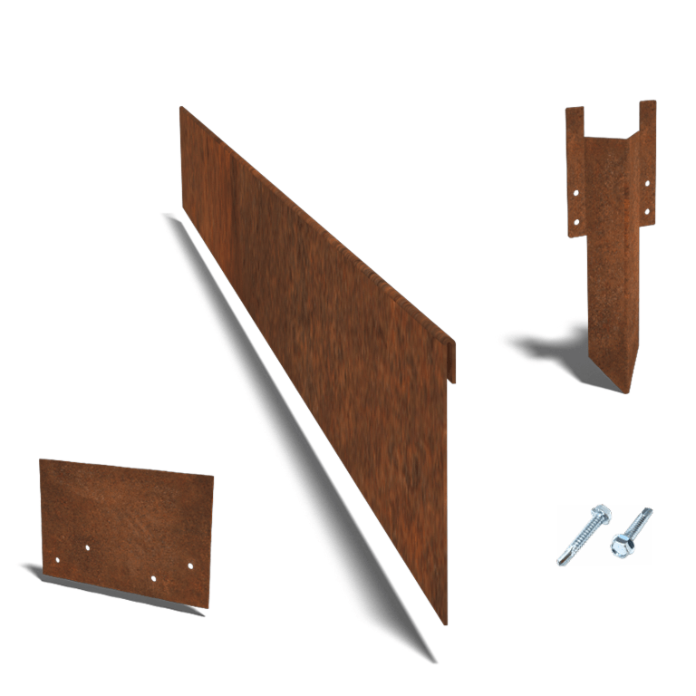 Bordure en acier corten à bord aplati 13 cm kit complet pour 15 mètres