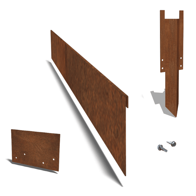 Bordure en acier corten à bord aplati 23 cm kit complet pour 24 mètres