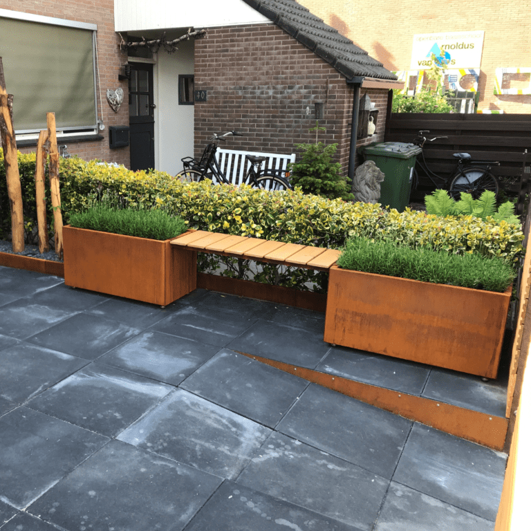 Bac à plantes en acier corten avec banc Vegas Texas