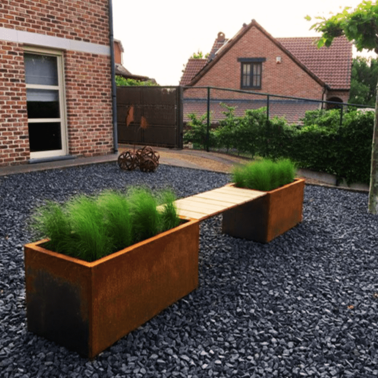 Bac à plantes en acier corten avec banc Vegas Texas