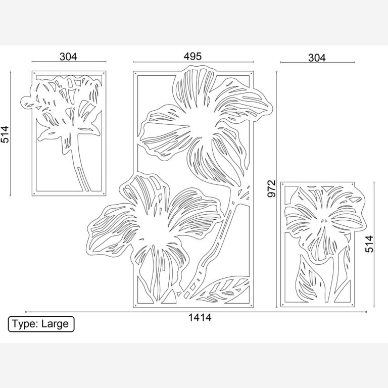 Décorations murales en métal Flowers 3-parts