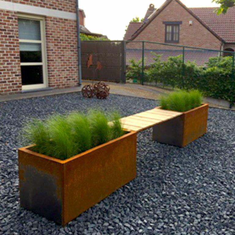 Jardinière en acier Corten avec banc Vegas Texas