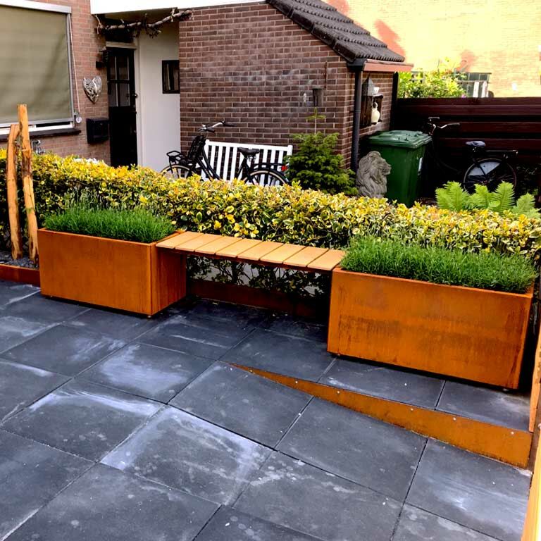 Jardinière en acier Corten avec banc Vegas Texas