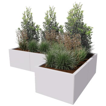 Jardinière en acier - Forme en L - 180 x 120 x 30 cm - RAL9010 mat (blanc) - Sanc plaque de fond