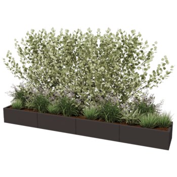 Jardinière XXL en acier - Rectangle - 320 x 50 x 30 cm - RAL9005 mat (noir) - Avec plaque de fond