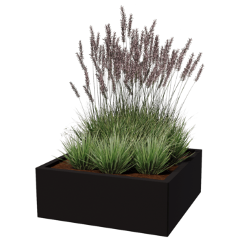 Jardinière en acier - Carré - 80 x 80 x 30 cm - Autre couleur RAL - Avec plaque de fond - Avec roulettes