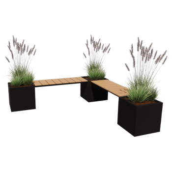 Jardinière en acier - Carré - Configuration d'angle - 221,2 x 221,2 x 50 cm - Autre couleur RAL - Sanc plaque de fond - Avec banc 