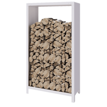 Range-bûches en acier - Indiana - 100 x 40 x 180 cm - RAL9010 mat (blanc)