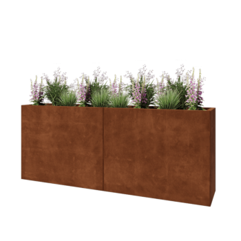 Jardinière XXL en acier Corten - Rectangle - 200 x 40 x 80 cm - Sanc plaque de fond