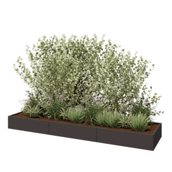 Jardinière XXL en acier - Rectangle - 360 x 80 x 30 cm - RAL7016 mat (gris anthracite) - Avec plaque de fond