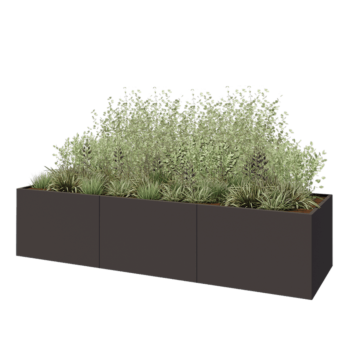 Jardinière XXL en acier - Rectangle - 360 x 100 x 80 cm - RAL7016 mat (gris anthracite) - Avec plaque de fond