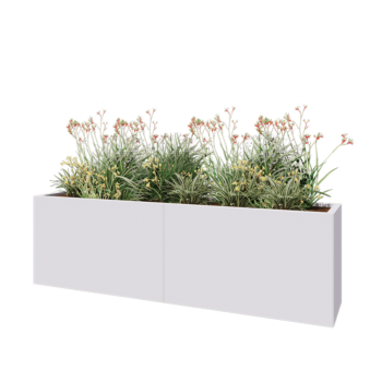 Jardinière XXL en acier - Rectangle - 200 x 40 x 60 cm - RAL9010 mat (blanc) - Avec plaque de fond