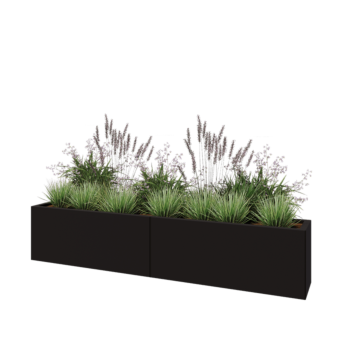 Jardinière XXL en acier - Rectangle - 200 x 30 x 40 cm - RAL9005 mat (noir) - Avec plaque de fond