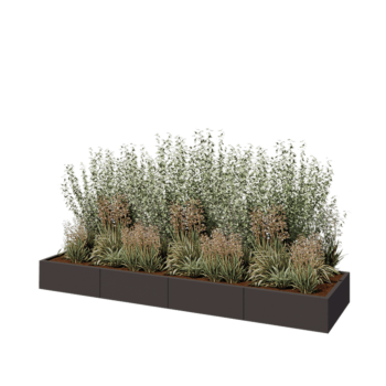 Jardinière XXL en acier - Rectangle - 320 x 80 x 30 cm - RAL7016 mat (gris anthracite) - Sanc plaque de fond