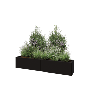 Jardinière XXL en acier - Rectangle - 160 x 30 x 30 cm - RAL9005 mat (noir) - Sanc plaque de fond