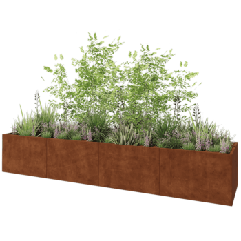 Jardinière XXL en acier Corten - Rectangle - 480 x 100 x 80 cm - Sanc plaque de fond