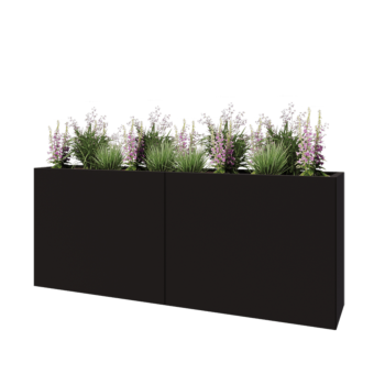 Jardinière XXL en acier - Rectangle - 200 x 40 x 80 cm - RAL9005 mat (noir) - Sanc plaque de fond