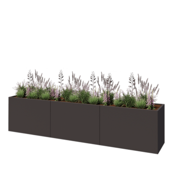 Jardinière XXL en acier - Rectangle - 360 x 60 x 80 cm - RAL7016 mat (gris anthracite) - Sanc plaque de fond