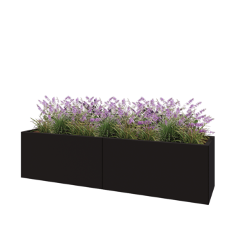 Jardinière XXL en acier - Rectangle - 200 x 50 x 50 cm - RAL9005 mat (noir) - Avec plaque de fond