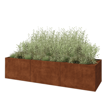 Jardinière XXL en acier Corten - Rectangle - 360 x 100 x 80 cm - Avec plaque de fond