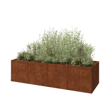 Jardinière XXL en acier Corten - Rectangle - 320 x 100 x 80 cm - Avec plaque de fond