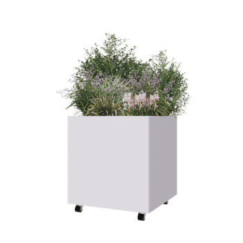 Jardinière en acier - Carré - 70 x 70 x 70 cm - RAL9010 mat (blanc) - Avec plaque de fond - Avec roulettes