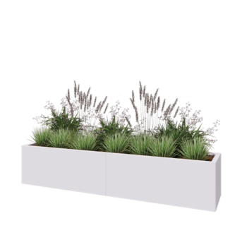 Jardinière XXL en acier - Rectangle - 200 x 40 x 40 cm - RAL9010 mat (blanc) - Sanc plaque de fond