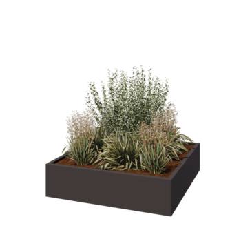 Jardinière en acier - Carré - 120 x 120 x 30 cm - RAL7016 mat (gris anthracite) - Avec plaque de fond