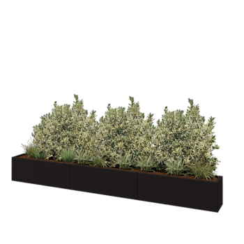 Jardinière XXL en acier - Rectangle - 360 x 30 x 40 cm - RAL9005 mat (noir) - Avec plaque de fond