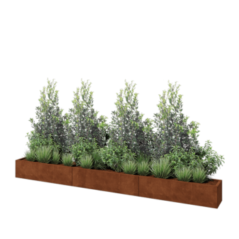 Jardinière XXL en acier Corten - Rectangle - 360 x 30 x 30 cm - Sanc plaque de fond