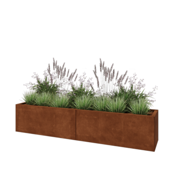 Jardinière XXL en acier Corten - Rectangle - 200 x 40 x 40 cm - Avec plaque de fond