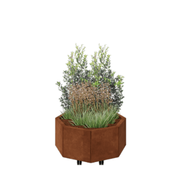 Jardinière en acier Corten - Octogone - 72,4 x 72,4 x 30 cm - Avec plaque de fond - Avec roulettes