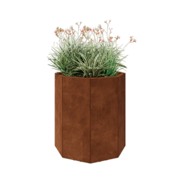 Jardinière en acier Corten - Octogone - 72,4 x 72,4 x 80 cm - Avec plaque de fond - Avec pieds