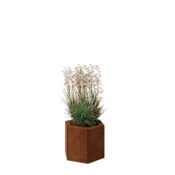 Jardinière en acier Corten - Hexagone - 39,3 x 34,6 x 30 cm - Avec plaque de fond - Avec pieds