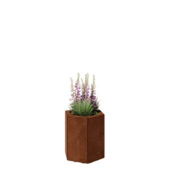 Jardinière en acier Corten - Hexagone - 39,3 x 34,6 x 40 cm - Avec plaque de fond - Avec pieds