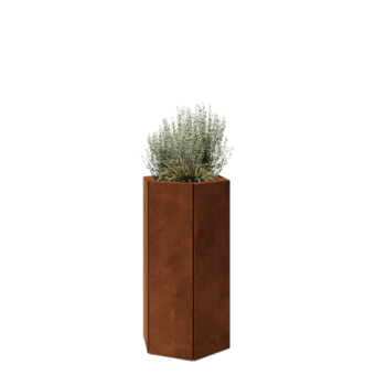Jardinière en acier Corten - Hexagone - 39,3 x 34,6 x 70 cm - Avec plaque de fond