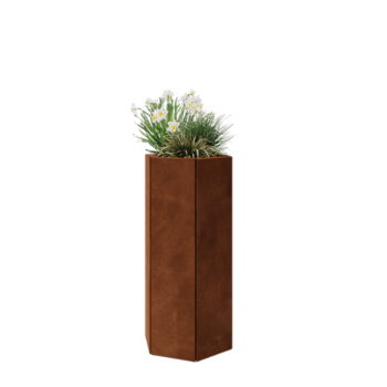 Jardinière en acier Corten - Hexagone - 39,3 x 34,6 x 80 cm - Avec plaque de fond