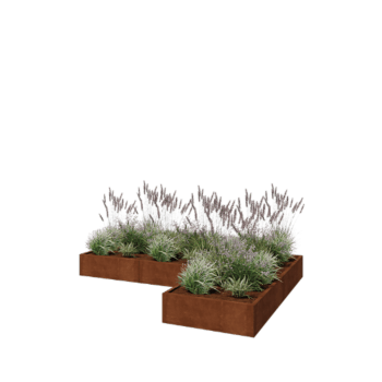 Jardinière en acier Corten - Forme en L - 300 x 200 x 30 cm - Sanc plaque de fond