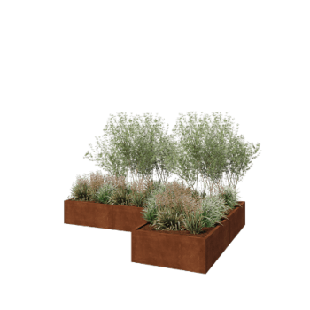 Jardinière en acier Corten - Forme en L - 300 x 200 x 40 cm - Sanc plaque de fond